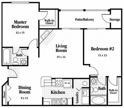 2 Bed 2 Bath Floor Plan - North Park at Eagle's Landing 2 Bed 2 Bath Floor Plan - North Park at Eagle's Landing